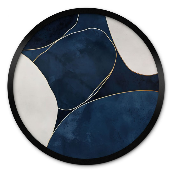 Poster Geometrische Balance in Blau und Weiss - Paksoylu - Rund - WA427679