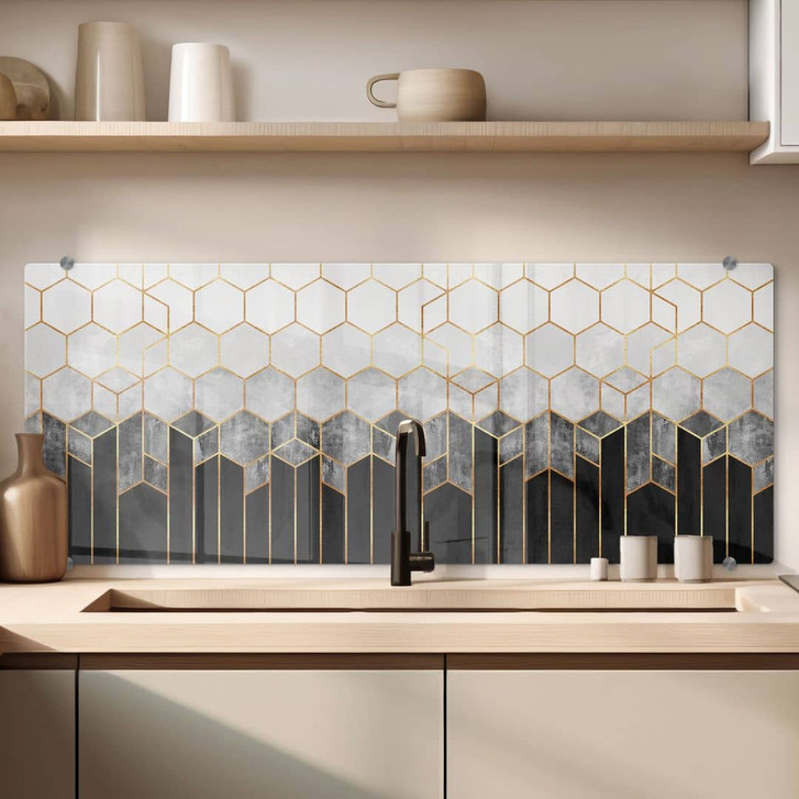 Spritzschutz Fredriksson - Hexagone: Schwarz und Grau - Panorama - WA286309