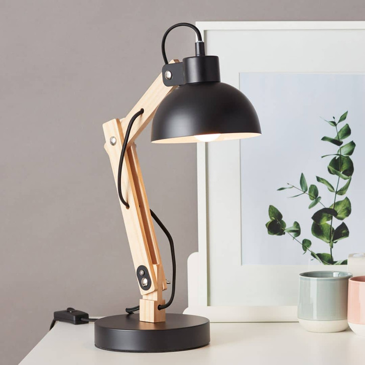 Tischleuchte Lisa, schwarz, 41.5 x 16 cm, Holz Tischlampe - WA438796