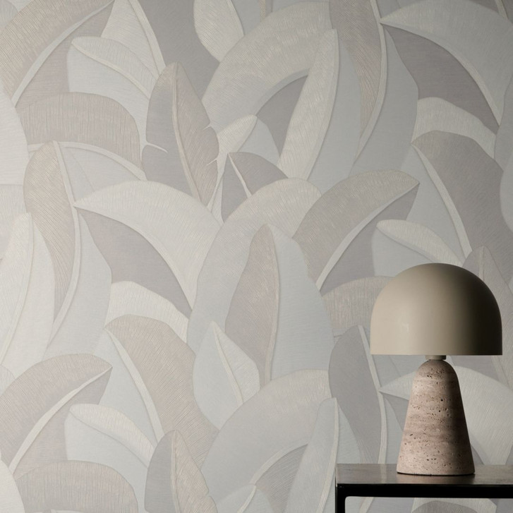 Vliestapete Isabelle Golden Canopy Palmen Creme Weiss - Palmenblätter Dschungel metallic Flur - WA506824