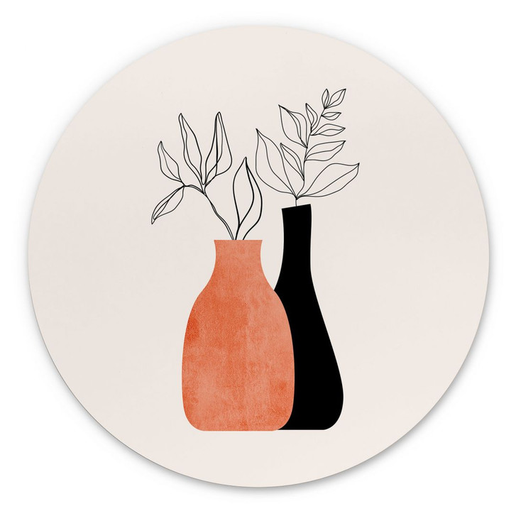 Wandbild Vasen in Schwarz und Orange - Kubistika - Alu-Dibond - Rund - WA395012