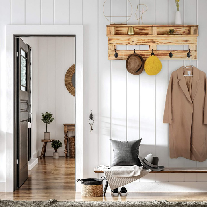 Wandgarderobe Kleiderhaken aus Kiefernholz - 110x42cm - WA339765