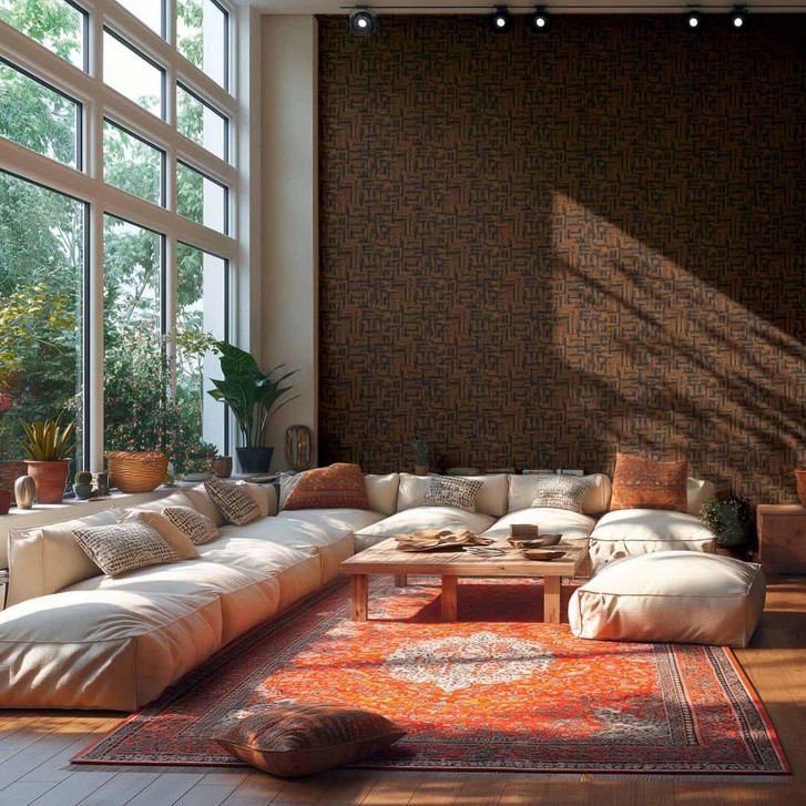 Strukturtapete mit Leinen-Optik Braun Schwarz – Geometrisches Muster - WA465523