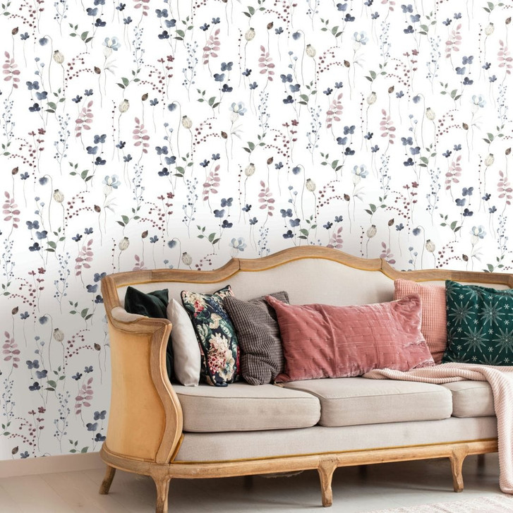 Vliestapete Blätter, Äste Floral Natur matt in Weiss Grün Blau - WA497750