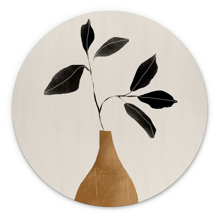 Wandbild Zweig in goldener Vase - ThingDesign - Alu-Dibond Rund - WA491524