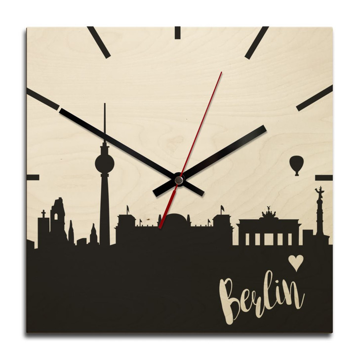 Holz-Wanduhr - Skyline Berlin quadratisch - WA233550