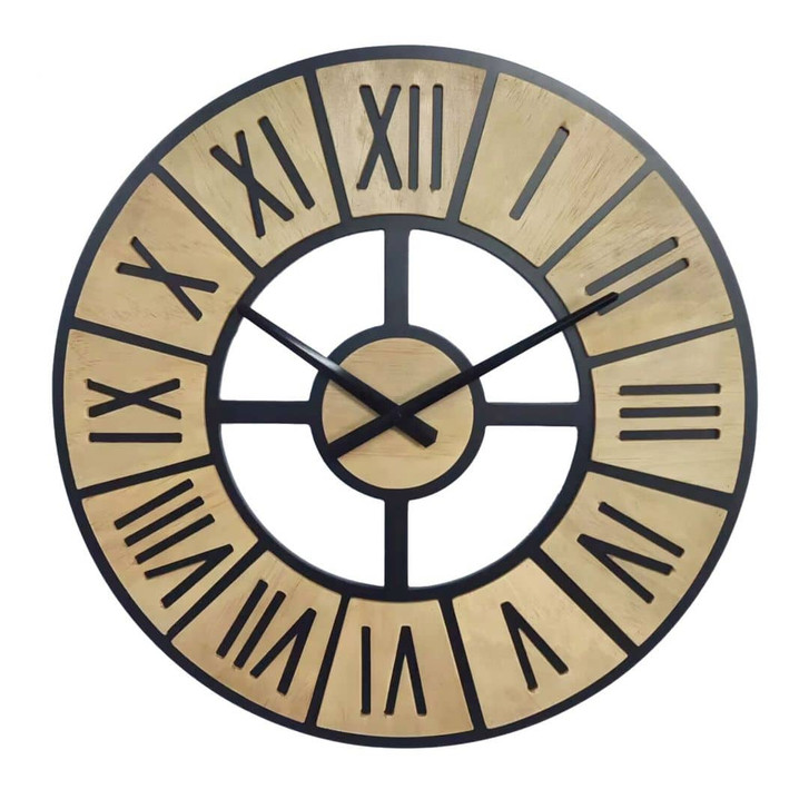 MDF Landhaus Wanduhr in Holzoptik mit römischen Ziffern Ø50 cm - WA417752