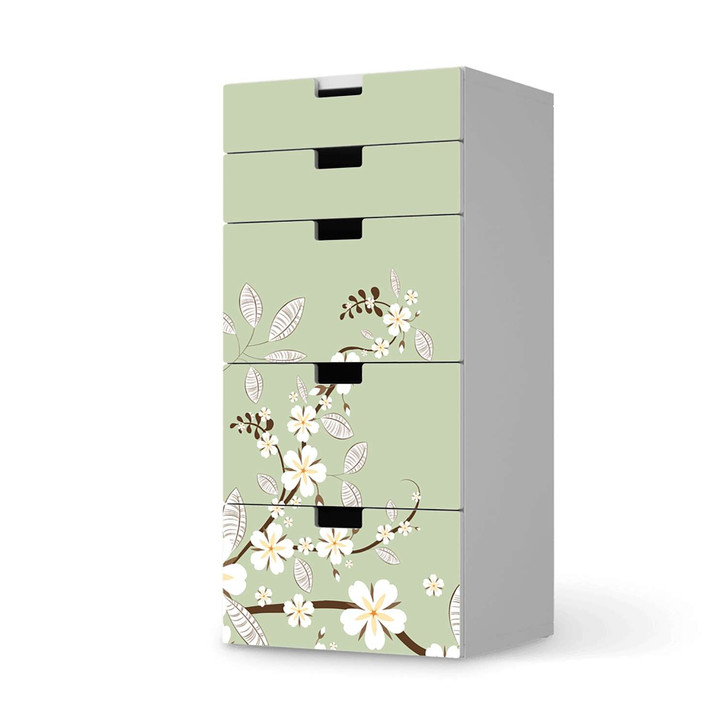 Möbel Klebefolie IKEA Stuva / Malad Kommode - 5 Schubladen - White Blossoms - CR114166
