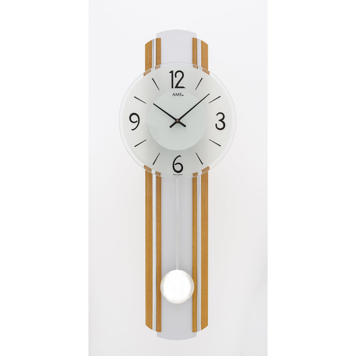 Pendelwanduhr Holzgehäuse Massivholz Eiche lackiert/Silber - UG100810