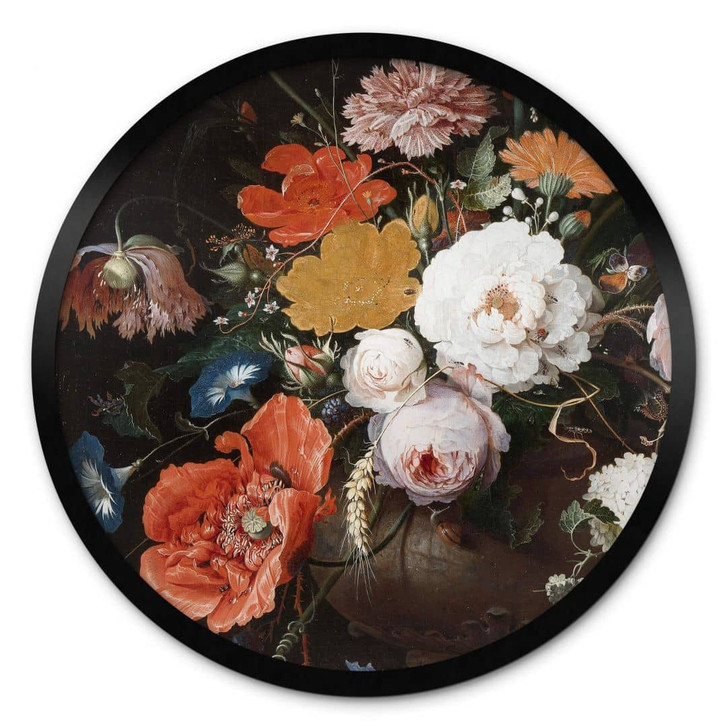 Poster Mignon - Stillleben mit Blumen und einer Uhr - Rund - WA329039