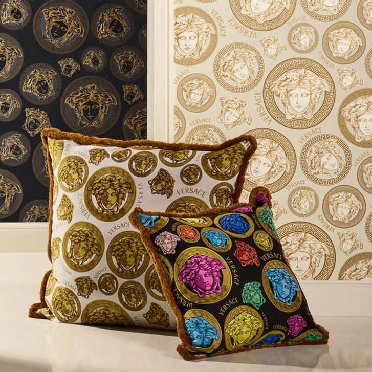 Versace Home Tapete Gold Weiss Luxus Vliestapete Medusa Kopf Designer Mustertapete  - WA382546
