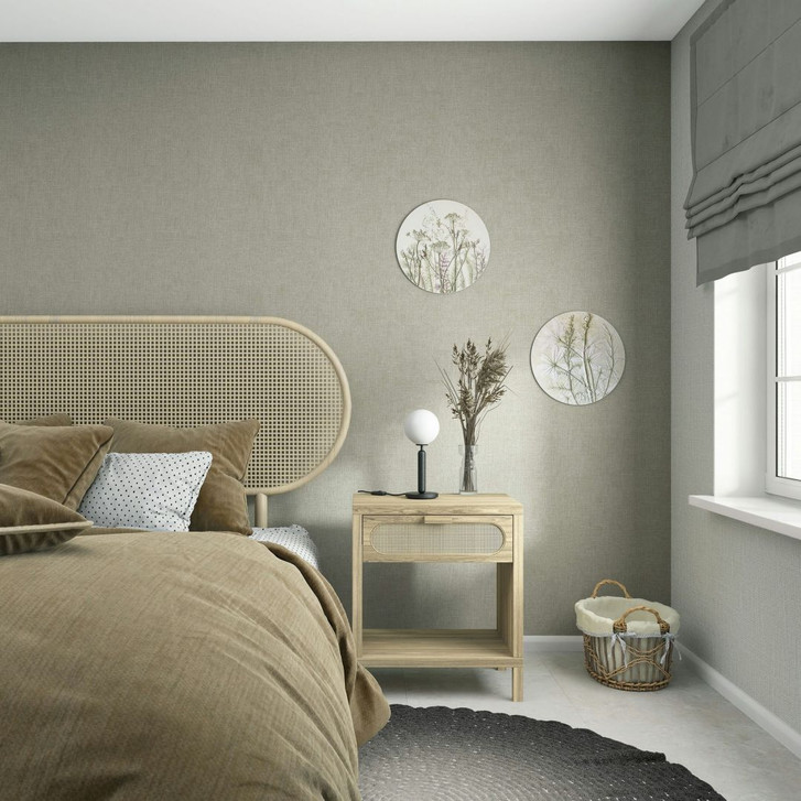 Vliestapete Textil, Struktur Uni Modern matt in Grün Braun - WA497324