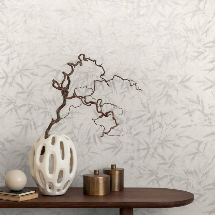 Blätter-Tapete Hellgrau Weiss - Dezente Mustertapete mit Bambus-Optik - Vliestapete - WA480140