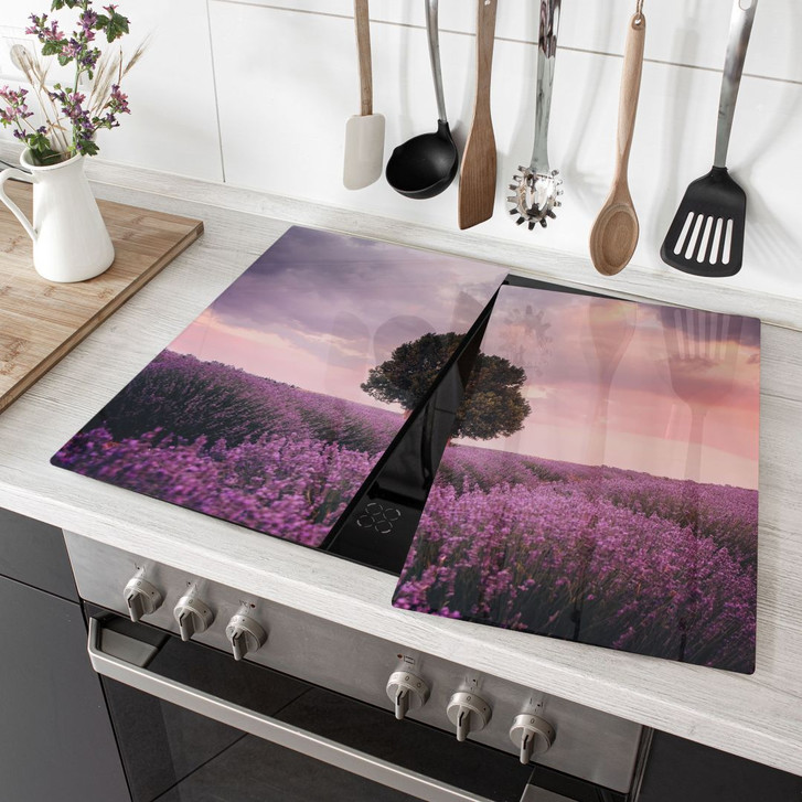 Herdabdeckplatte Lila Lavendelfelder bei Sonnenuntergang - Cevik - WA425900