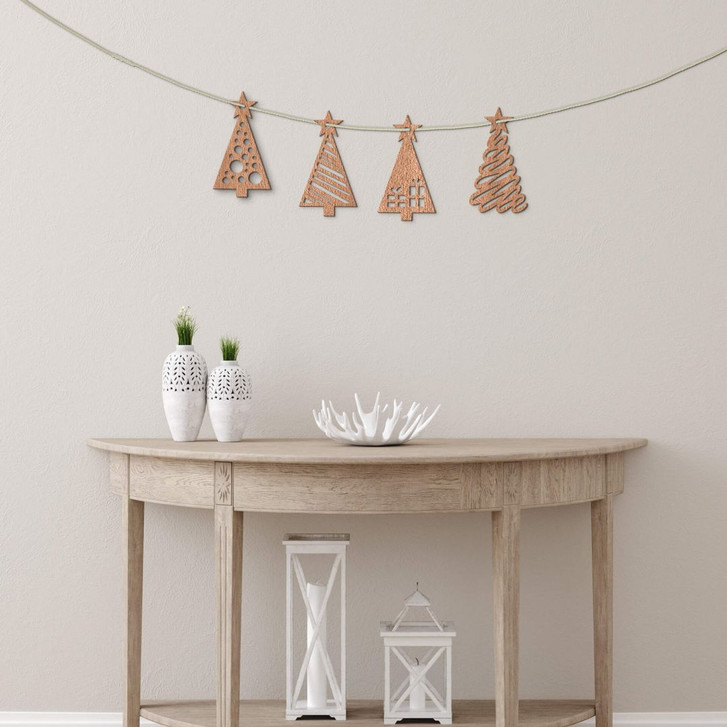 Holzdeko Weihnachten - Tannenbaum mit Muster 4er Set - Mahagoniholz - WA346651