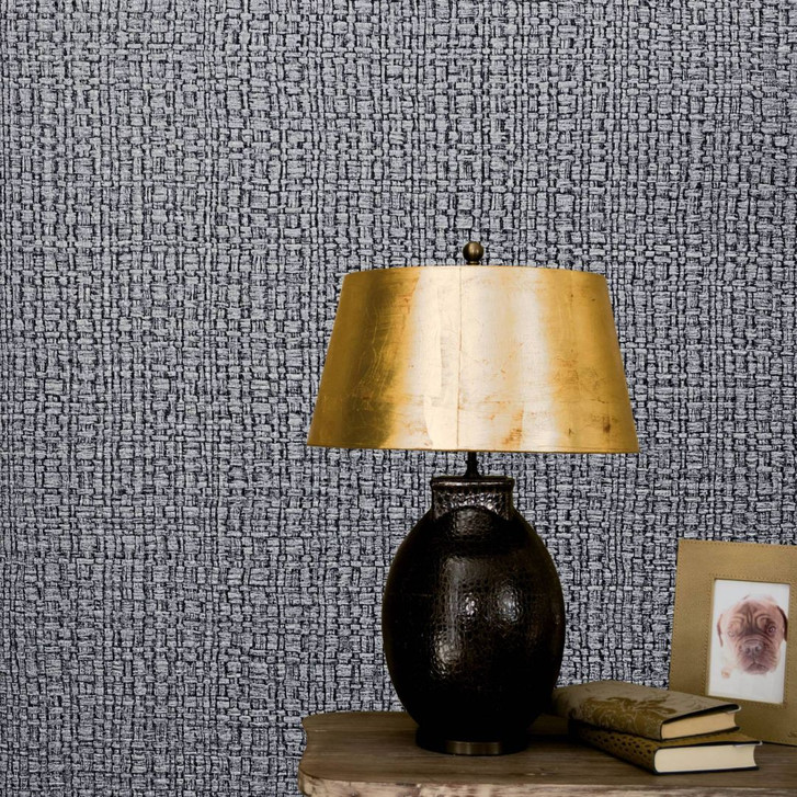 Vliestapete mit einem Bastgewebe und 3D-Effekt anthrazit, silber Struktur - WA450260