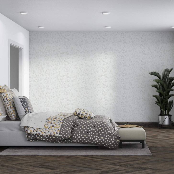 Vliestapete mit leicht glänzendem Blattmotiv weiss Floral - WA508657