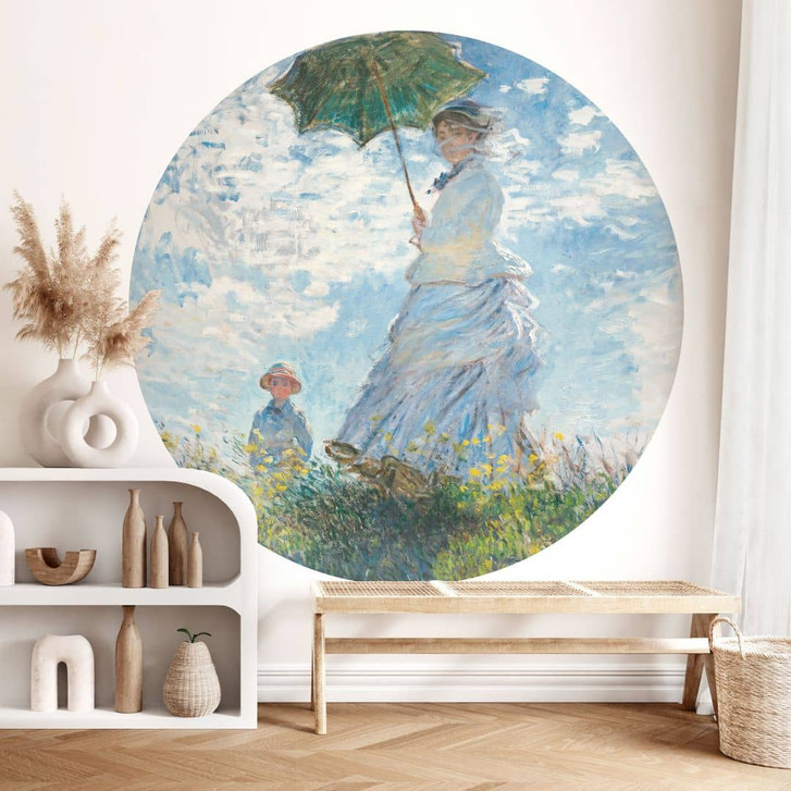 Fototapete Monet - Frau mit Sonnenschirm - Madame Monet und ihr Sohn - Rund - Selbstklebend/Vlies - WA471113