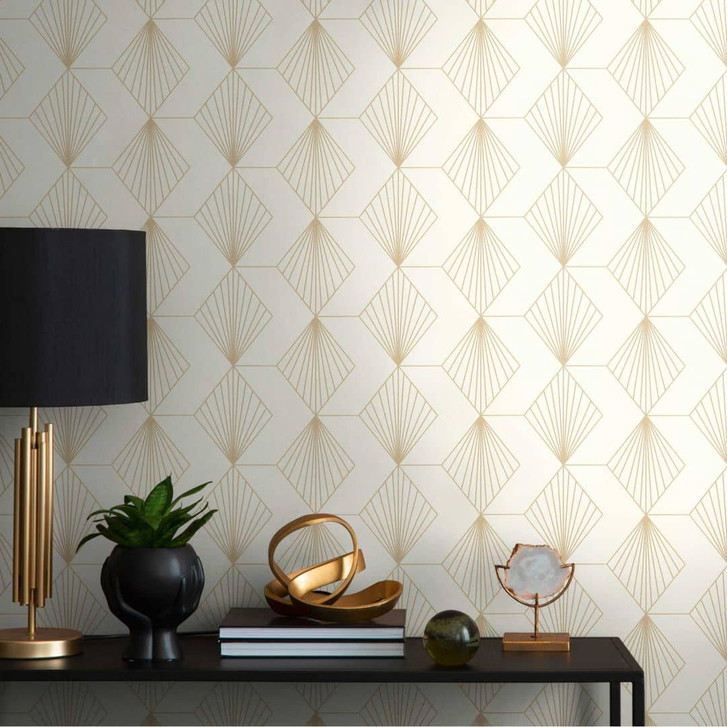 Geometrische Art Deco-Tapete Creme Gold - Mustertapete modern - Vliestapete - WA456528