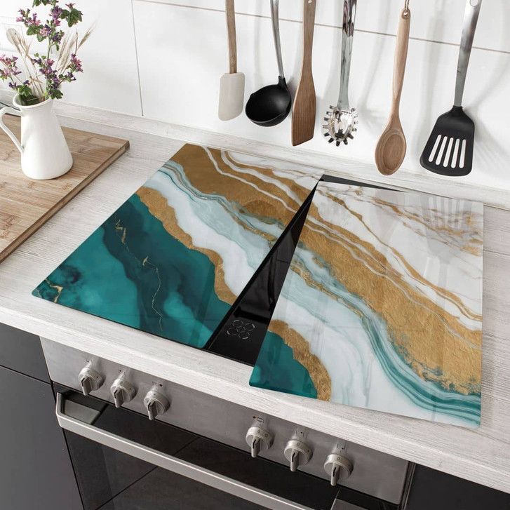 Herdabdeckplatte Marmor-Fluss aus Gold und Jade - Alpenglow Workshop - WA449847