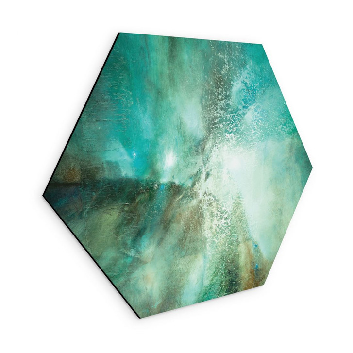 Hexagon Wandbild Abstraktes Türkis in Licht und Struktur - Schmucker - Alu-Dibond - WA506216