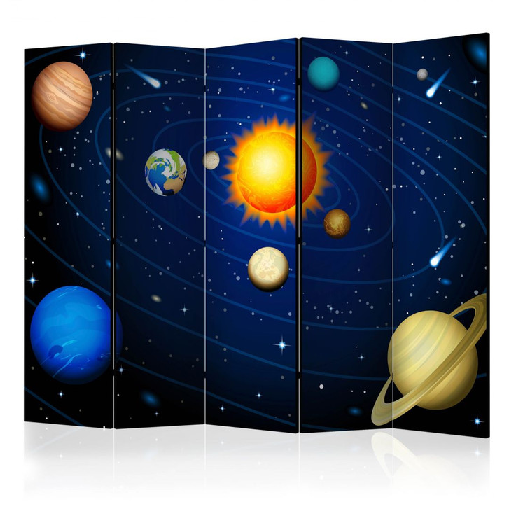 Paravent, Raumteiler freistehend, Trennwand - Sonnensystem, 5-teilig - 225 x 172 cm - WA456045
