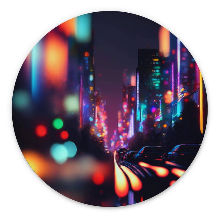 Rundes Wandbild Treechild - Pulsierendes Nachtleben - Alu-Dibond - WA394446