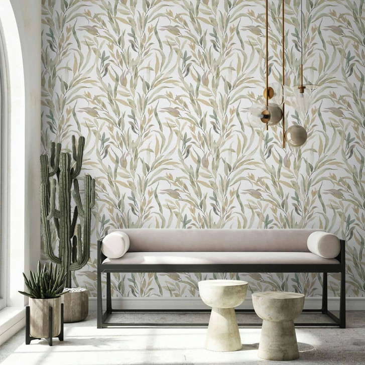 Vliestapete Blätter Floral Natur matt in Weiss Grau Beige - WA508933