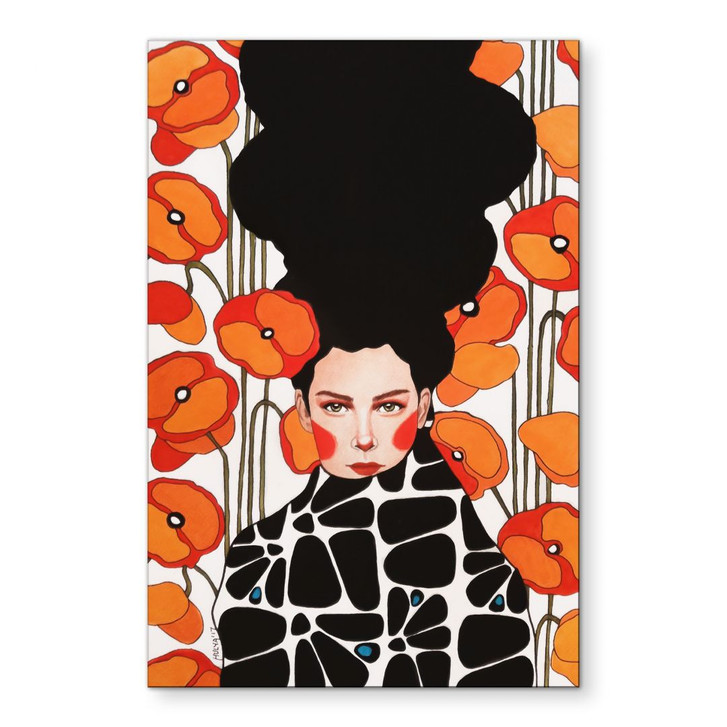 Wandbild Frau mit Retro-Mohnblumen - Hülya - Alu-Dibond - WA492304