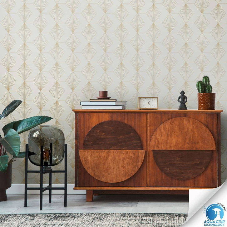 Art-Déco-Tapete Weiss Gold - Geometrische Vliestapete - Tapezieren ohne Kleister - WA465609