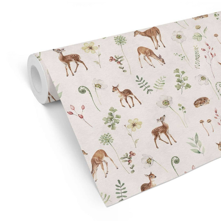 Mustertapete Kleine Rehe zwischen Blumen - Kikki Belle - WA432709