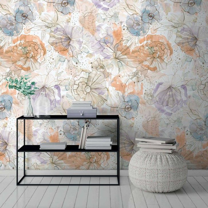 Vliestapete mit Blumenmuster Pastell Aquarell - Florale Fototapete - Elegant - WA452780