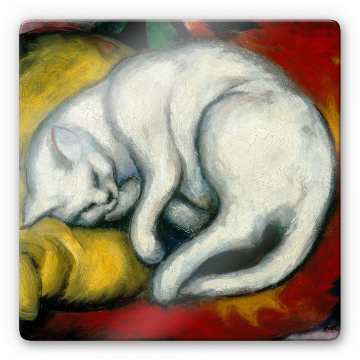 Glasbild Marc - Die weisse Katze - quadratisch - WA125225