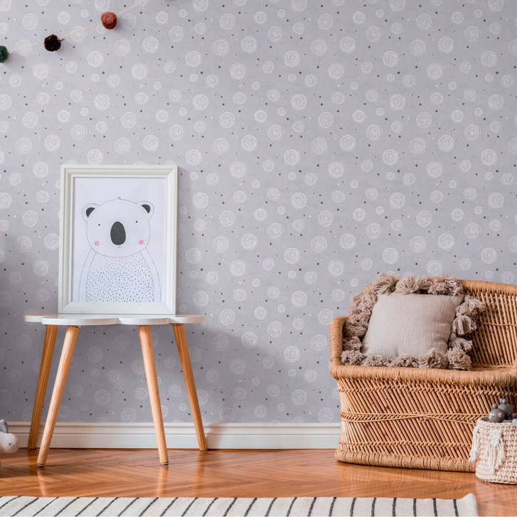 Kreis-Mustertapete Grau Rosa Weiss - Vliestapete modern verspielt - WA465363