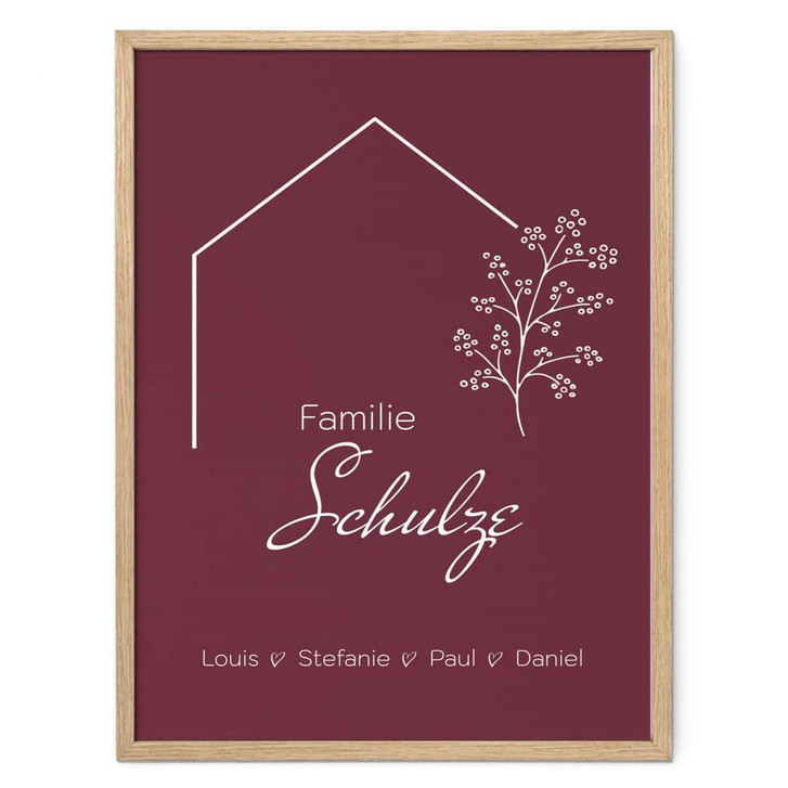 Personalisierbares Poster Familie Haus - weinrot - WA486863