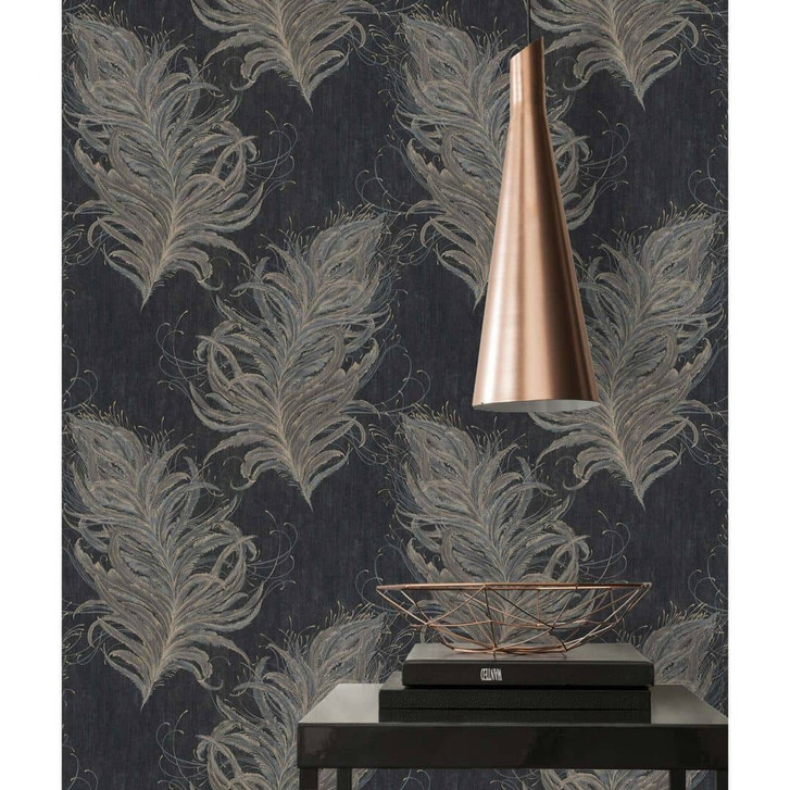 Livingwalls Tapete mit Federn Mata Hari Vliestapete schwarz, gold, grau - WA328164