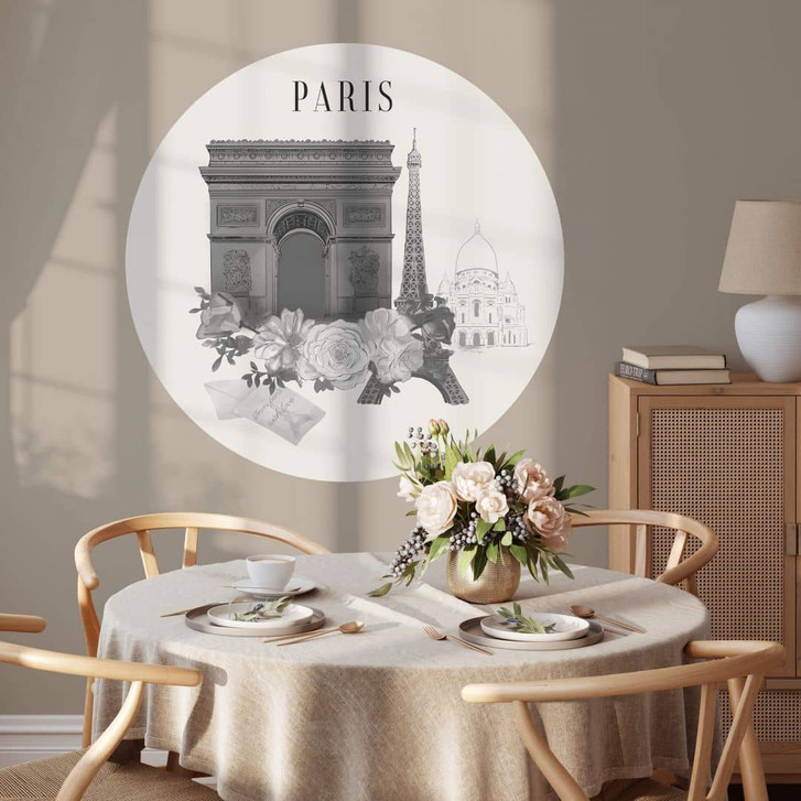 Love your City - Paris Eiffelturm Wandsticker Schwarz-Weiss Städtemotiv Rund - WA348377