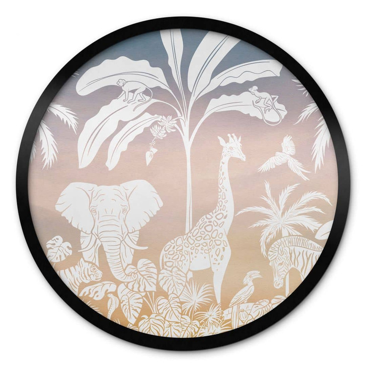 Poster Dschungelparadies mit Wildtieren - Ombre - Kikki Belle - Rund - WA448146