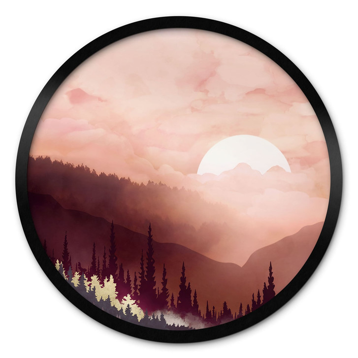 Poster Rosa Sonnenuntergang über dem Wald - SpaceFrog Designs - Rund - WA517437