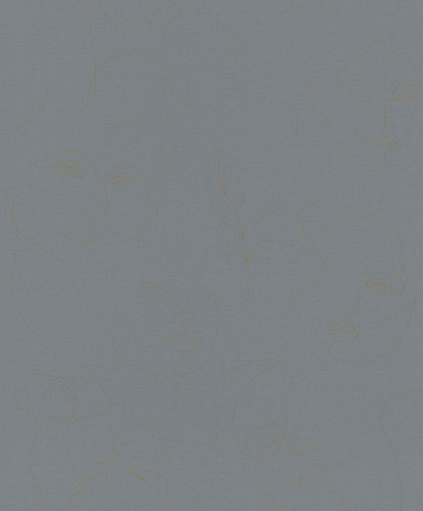 Vliestapete mit gezeichneten Gesichtern anthrazit Textiloptik - WA446433