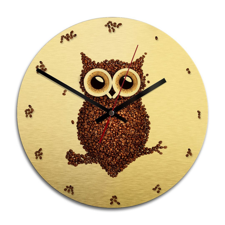 Wanduhr Alu-Dibond-Goldeffekt - Kaffeeeule - Ø 28cm - WA243299