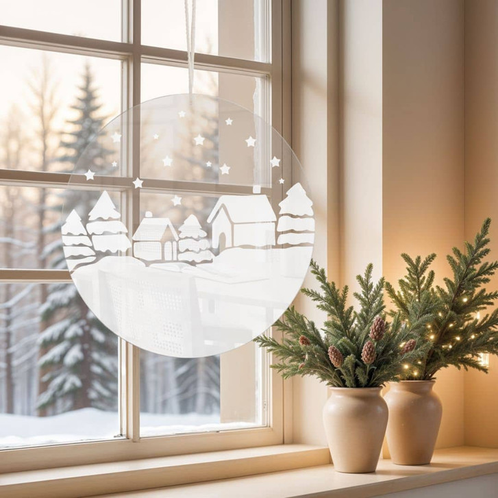 Acrylglasbild, Fensterbild zum Aufhängen Weihnachtliche Landschaft - Rund - WA415700