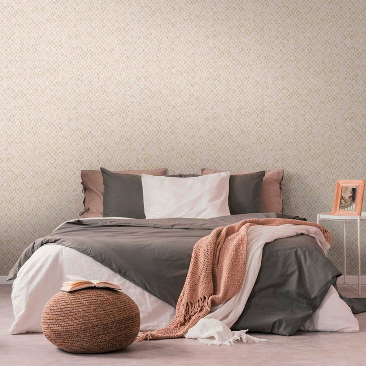 Grafik-Tapete mit Rauten Weiss Gold - Mustertapete leicht glänzend - WA396846