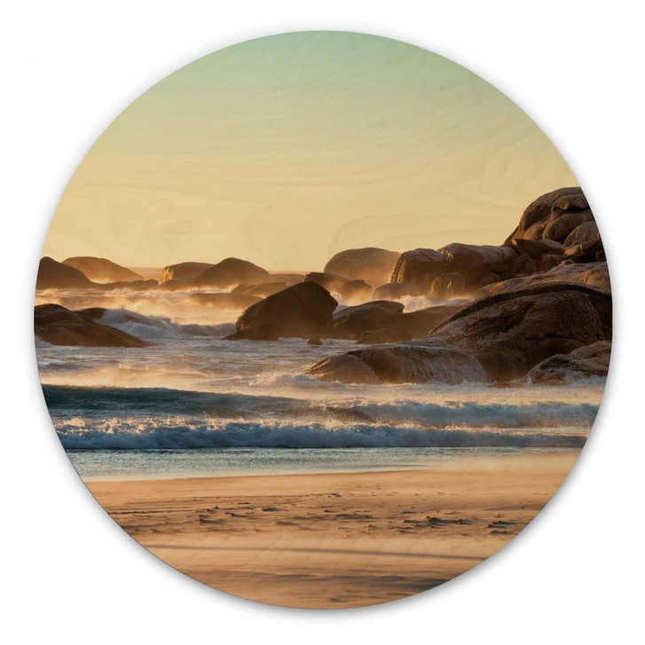 Holzbild Strandküste bei Sonnenaufgang in Afrika - Hugonnard - Rund - WA471968