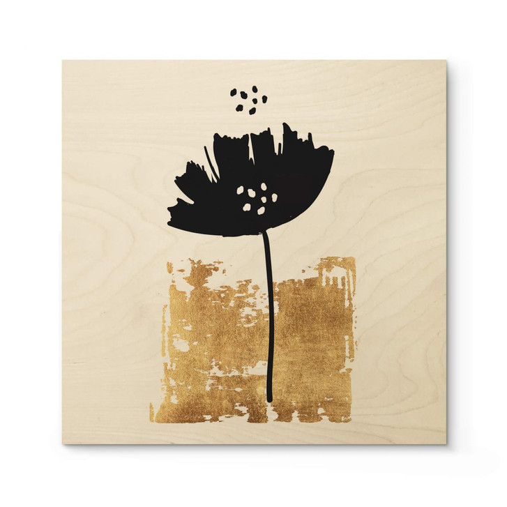 Holzposter Kubistika - Schwarze Blume - Quadratisch - WA299959