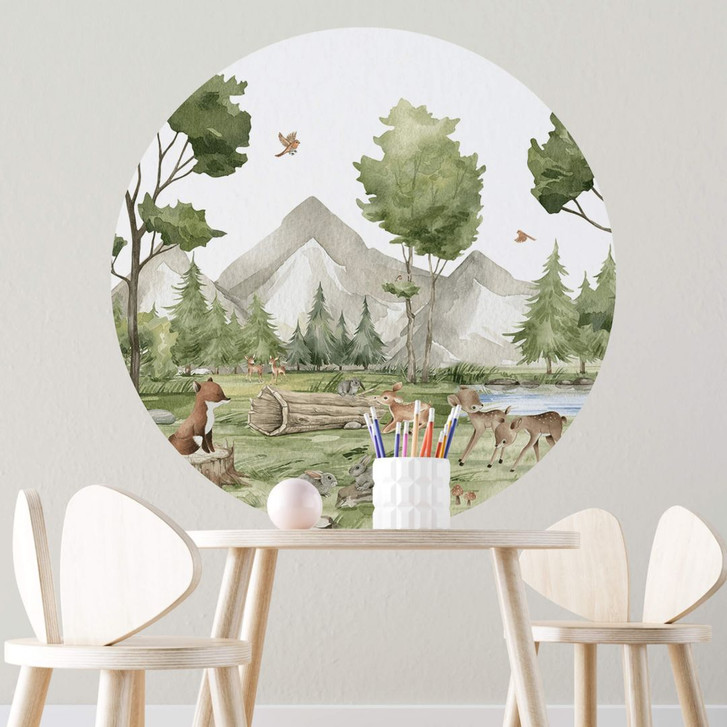 Kinderzimmer Wandtattoo Oliver Robins - Niedliche Tiere im Wald - Rund - WA412938