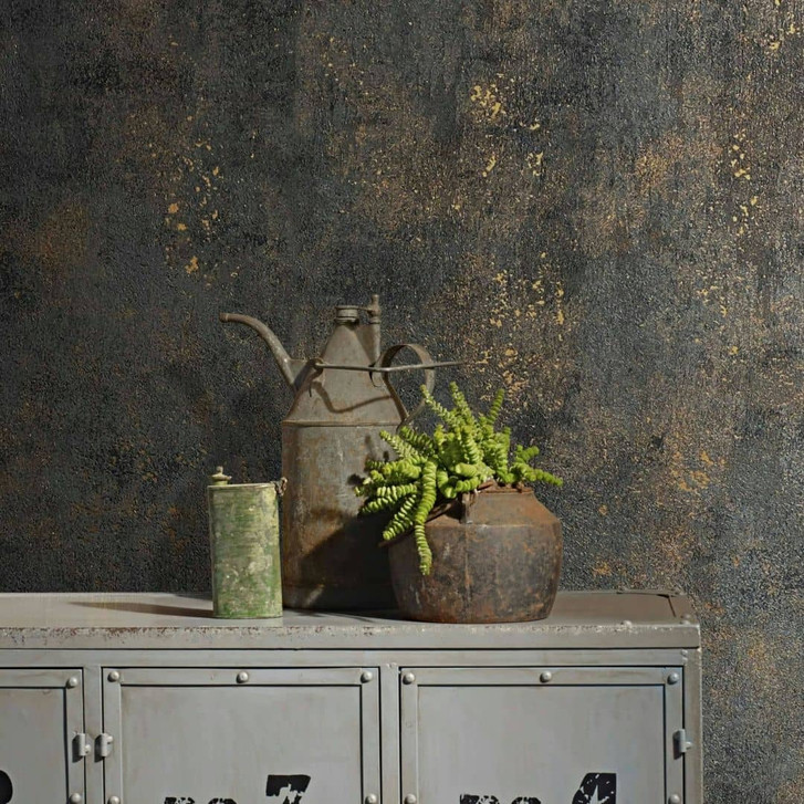 Moderne Betonoptik-Vliestapete in Schwarz – Stilvolle Uni-Dekoration mit Glanz-Effekt - WA450499