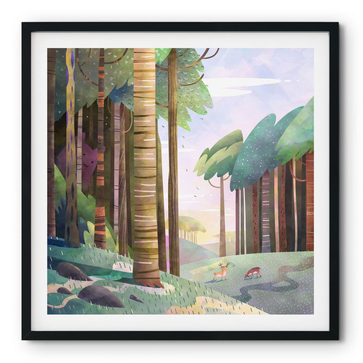 Poster Sonniger Wald mit Hirsch - DigitalArtsi - WA487595