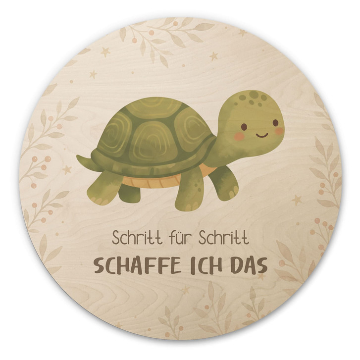 Rundes Holzbild mit Schildkröte - 
