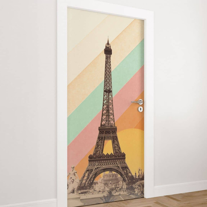 Türfolie Retro Eiffelturm mit Regenbogen - Bodart - Selbstklebende Türdeko - WA509813